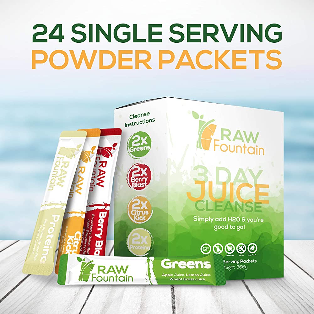 Raw Fountain 3 Day Juice Cleanse Detox, 24 Powder Packets
